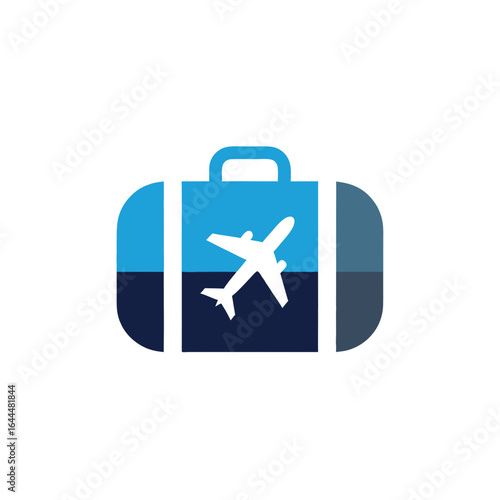 vector of a travel suitcase with an airplane icon, symbolizing travel, vacation, flights, or tourism.