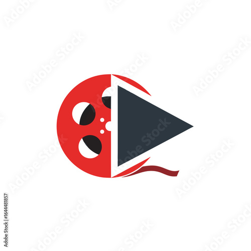 vector of a film reel combined with a play button, representing cinema, video production, or entertainment media.