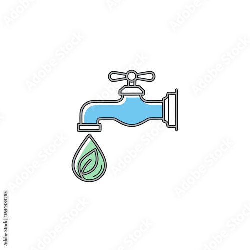 vector of a water tap with an eco-friendly leaf drop, save water conservation icon