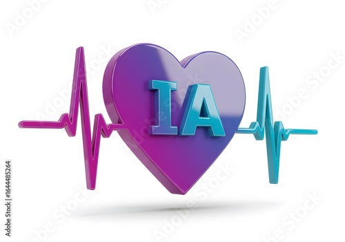 Heart symbol with IA text and a healthcare concept of the heart rate beats representing health wellness and care.