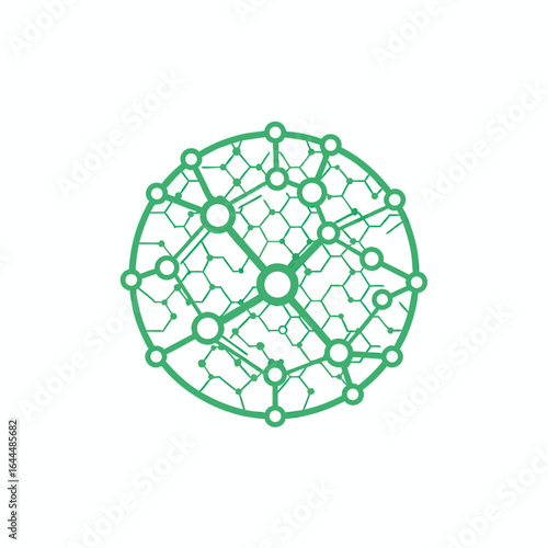 vector of a spherical network of interconnected hexagons, symbolizing global communication, technology, data, and blockchain.