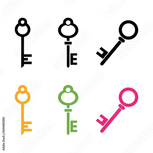 Colorful key icon set design, minimalist style on white background for stock images
