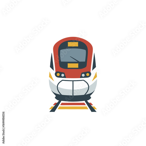 vector of modern train front view on tracks, representing public transport and travel