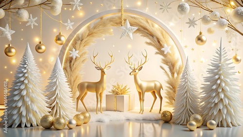 Enchanting christmas scene with reindeer and snowy trees