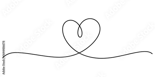 Continuous black line drawing of a heart shape on a white background, minimalist art