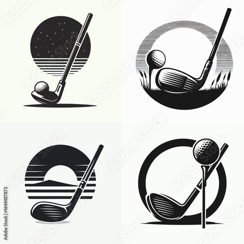 golf stick silhouette set vector illustration