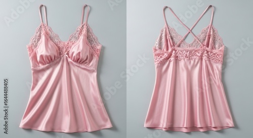 Romantic Dusty Rose Satin Camisole with Intricate Lace and Criss-Cross Back