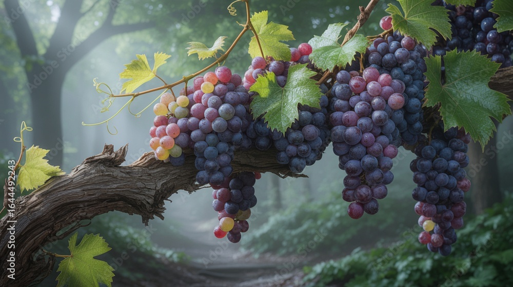 Fototapeta premium Vineyard Grapes Wine Art Digital Photography, Fresh Grapes Vineyard Harvest Wall Art, Purple Grapes Vineyard Kitchen Art