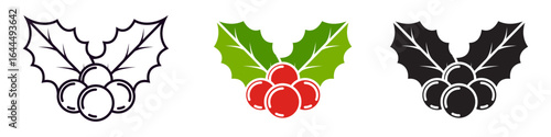 Cristmas berry icon vector. Winter Berry Illustration Icon. Set of Holly plant. Christmas and New Year symbol decorative elements. Holly berry icon leaves and berries mistletoe Symbol of Christmas