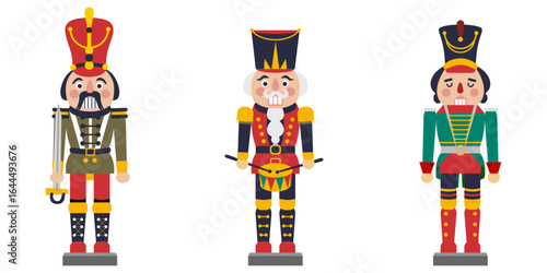 Set of Christmas Nutcracker Illustration. Merry Christmas Toy. Festive Nutcracker Toy vector. Soldier Nutcrackers. Christmas soldier traditional figurine. Christmas Ornament