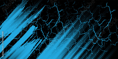Black halftone banner template design with abstract speed lines style.Halftone black color pattern with dots and grunge texture background.Pop art comic in sporty style with light blue and black dots.