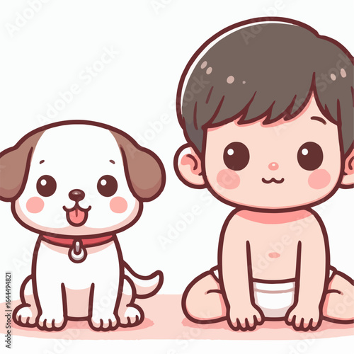 cartoon vector illustration of baby and dog