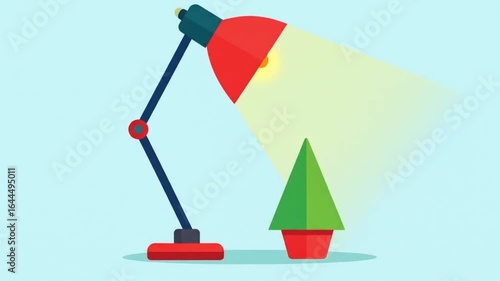 Simple illustration of a table lamp illuminating a Christmas tree