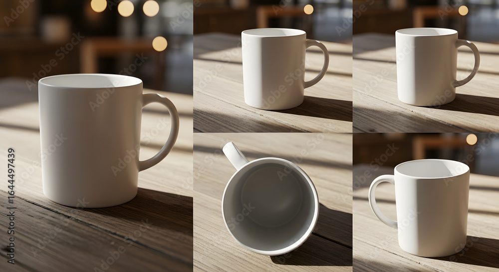 Obraz premium Minimalist Matte White Mug Mockup in Various Angles