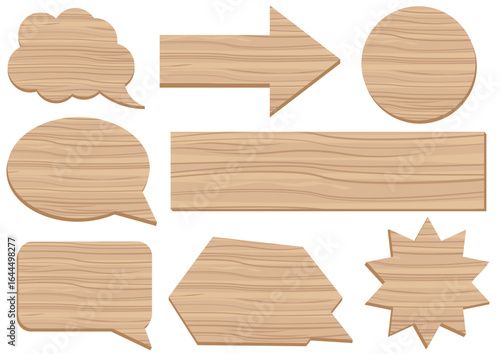 	木目調の吹き出しや矢印などのアイコン素材セット