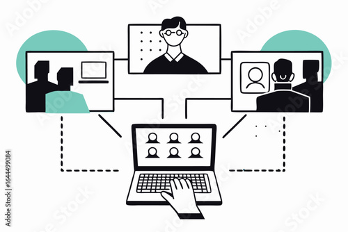Online learning and remote collaboration via video conferencing on a laptop