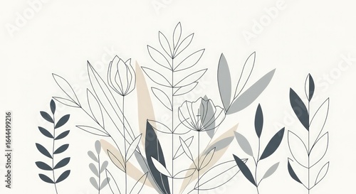 Elegant botanical line art illustration with neutral color palette for backgrounds and designs