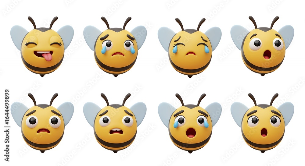Naklejka premium Cartoon bee faces set various expressions