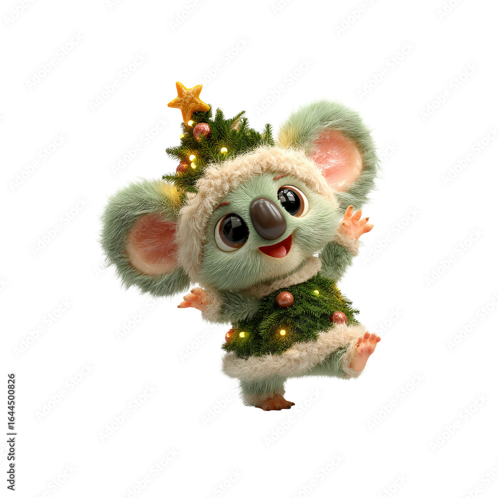 Fototapeta premium Adorable Koala Bear Dressed as a Christmas Tree for the Holidays