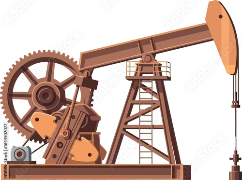 Illustration of a Detailed Oil Derrick, Petroleum Industry Equipment and Machinery