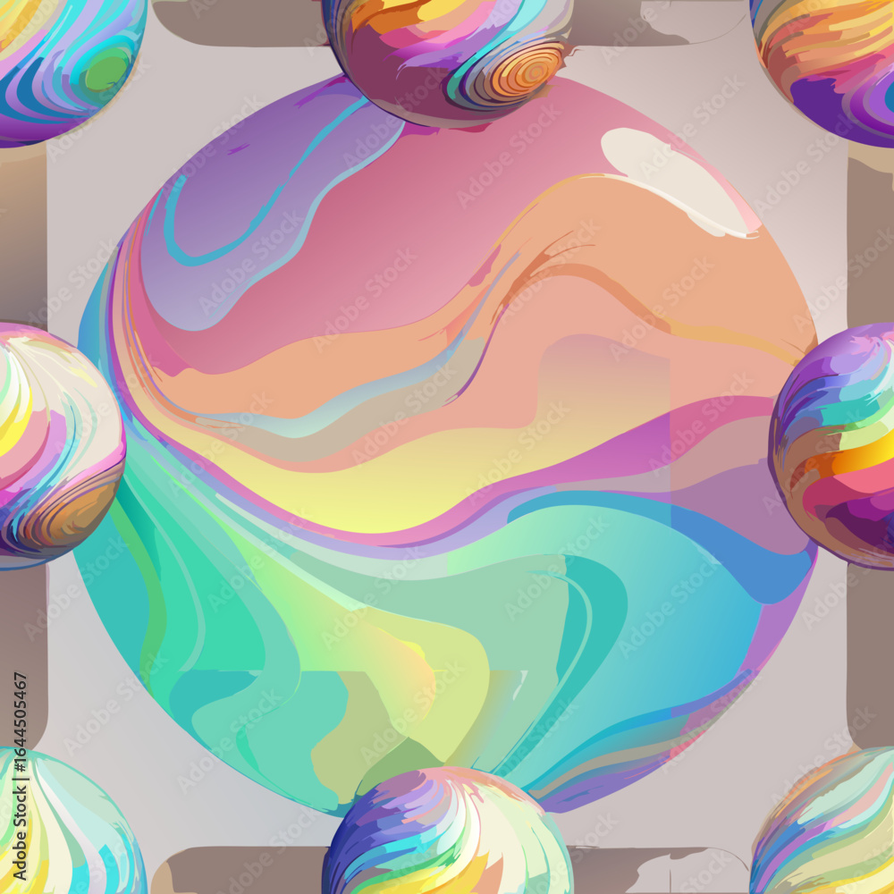 Obraz premium Abstract marbled spheres and swirls in pastel colors