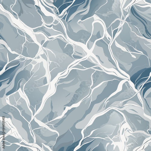 "Seamless Blue Marble Texture Vector, White Veins, Polished Stone Pattern Background"