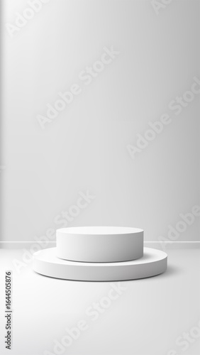 minimalist white cylinder podium mockup for product display with clean background in modern style showroom lighting for branding presentation marketing and advertising visuals