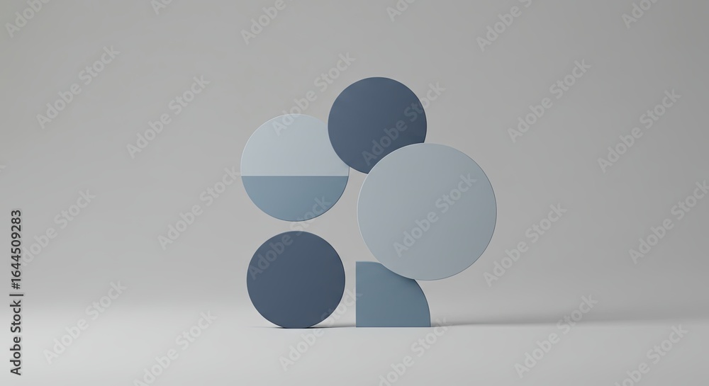 Modern minimalist arrangement of blue geometric shapes on neutral background Modern minimalist arrangement of blue geometric shapes on neutral background