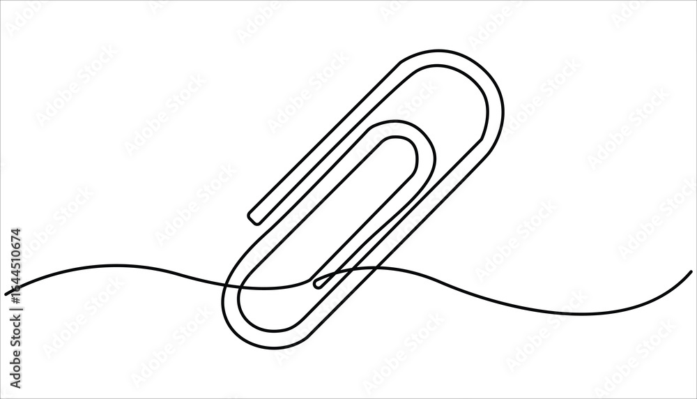 Obraz premium Continuous one line drawing of Paper clip. Single line drawing illustration of Metal paper clip, Sketch, Paper clip, Doodle line illustration. Realistic paper clip concept vector art.