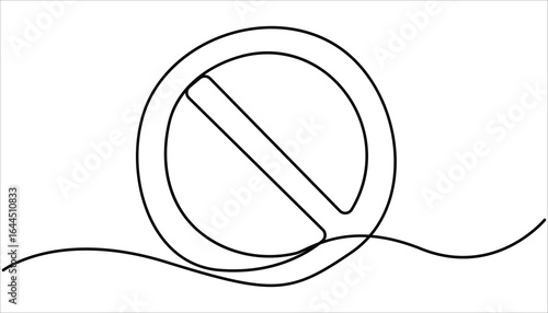 
Prohibition sign in continuous line drawing style. Line art of the STOP symbol. Vector illustration. Linear prohibition continuous sign vector. Black stop sign drawn line. One line drawing background