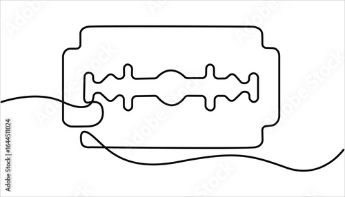 Razor Blade Continuous Line Icon, Razor line art drawing illustration, Continuous line drawing of shaving razor, shave beard. Straight razor, sharp razor blade one line continuous drawing. 


