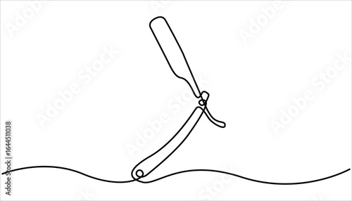 Razor Blade Continuous Line Icon, Razor line art drawing illustration, Continuous line drawing of shaving razor, shave beard. Straight razor, sharp razor blade one line continuous drawing. 


