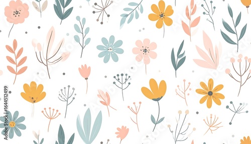 Charming floral display featuring cheerful pastel blooms and botanical motifs