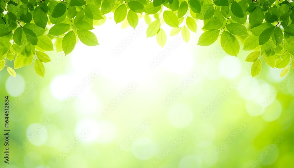 Fototapeta premium Fresh green leaves frame soft sunlight