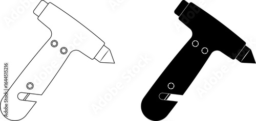 Handheld glass breaker with a built-in seatbelt cutter icon set