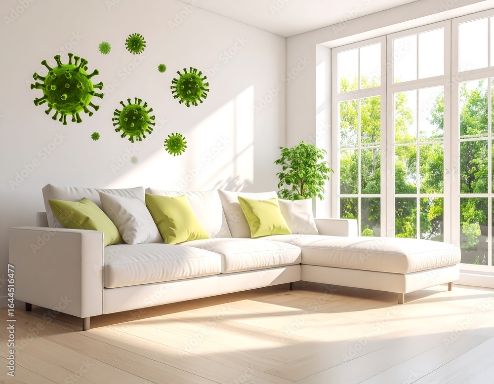 Fototapeta premium Bright, airy room with virus-themed decor
