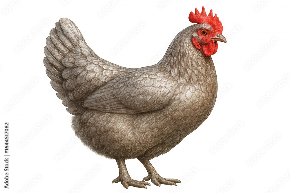 Fototapeta premium Realistic hen illustration standing on transparent background, highlighting poultry farming graphic design element