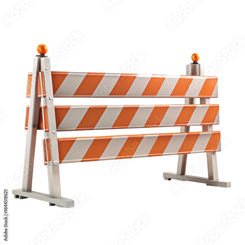 Retractable orange and white striped road barrier on black background
