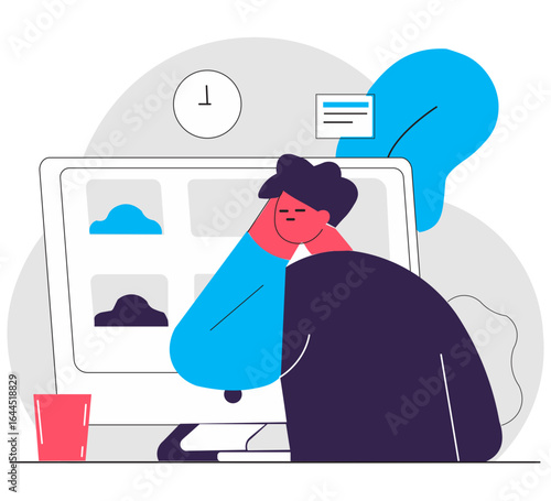 Flat Illustration of a Remote Employee with Break Reminders in Soft Supportive Colors