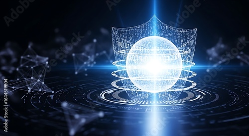 Cybersecurity Shield Protecting Digital Sphere - Futuristic Data Security Concept