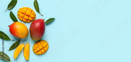 Fresh ripe mangoes on light...