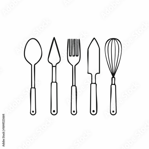 Kitchen Utensils Outline Spatula, Ladle, Whisk Line Art