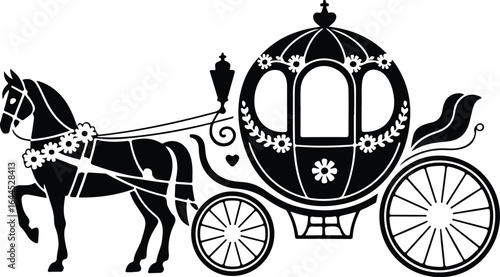 Elegant horse drawn carriage with floral accents