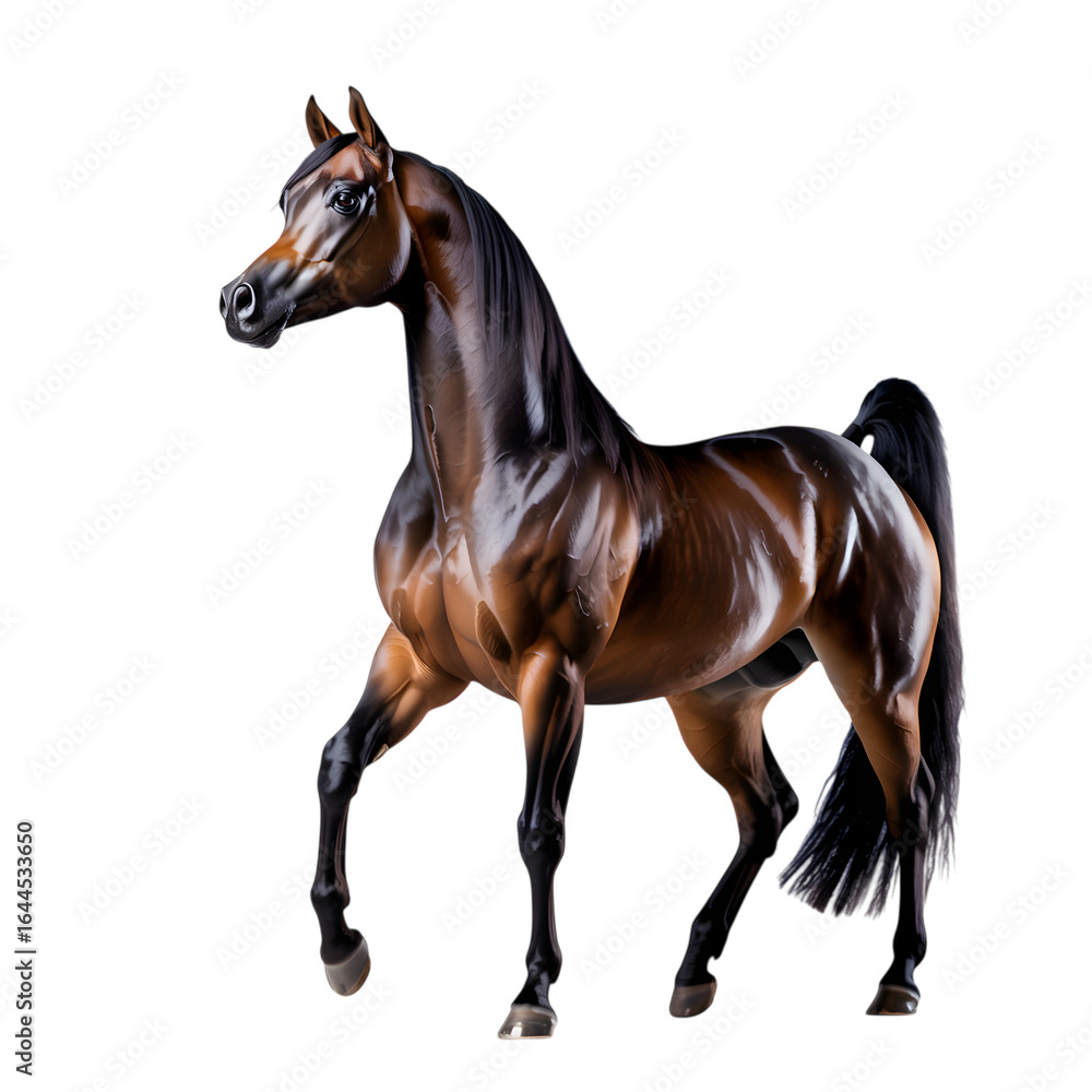 Obraz premium Elegant brown horse with flowing mane isolated on a transparent background black tail