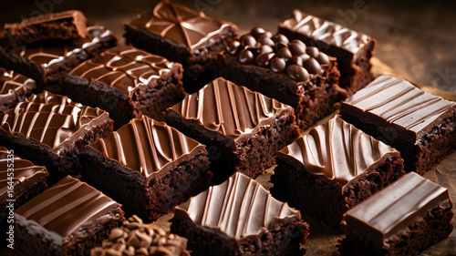 A few pieces of chocolate brownies, a well-liked baked dessert bar