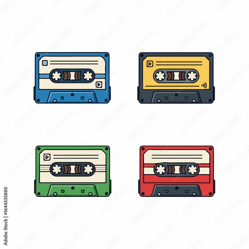 Fototapeta premium Vibrant retro cassette tapes evoke nostalgia and offer creative design elements for music lovers.