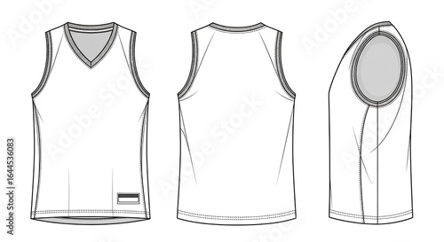 Versatile Blank Athletic Sleeveless Top Template for Apparel Design and Customization – Technical Flat Sketch of Sportswear Garment with Front, Back, and Side Views