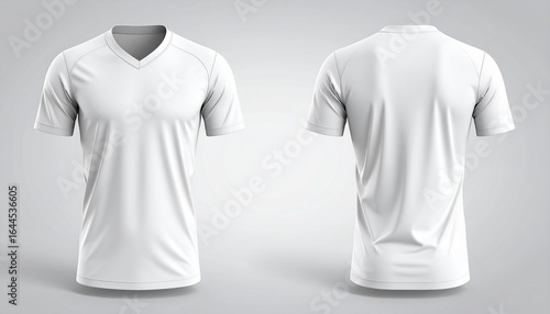 White V-neck T-shirt Mockup Front and Back Views on a Plain Background
