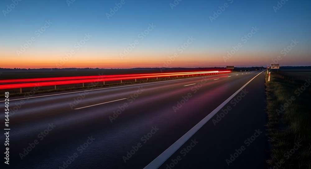 Naklejka premium Night Highway with Car Light Trails