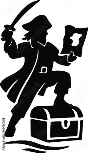 Фотография Illustrator Pirate with treasure map and sword Silhouette vector